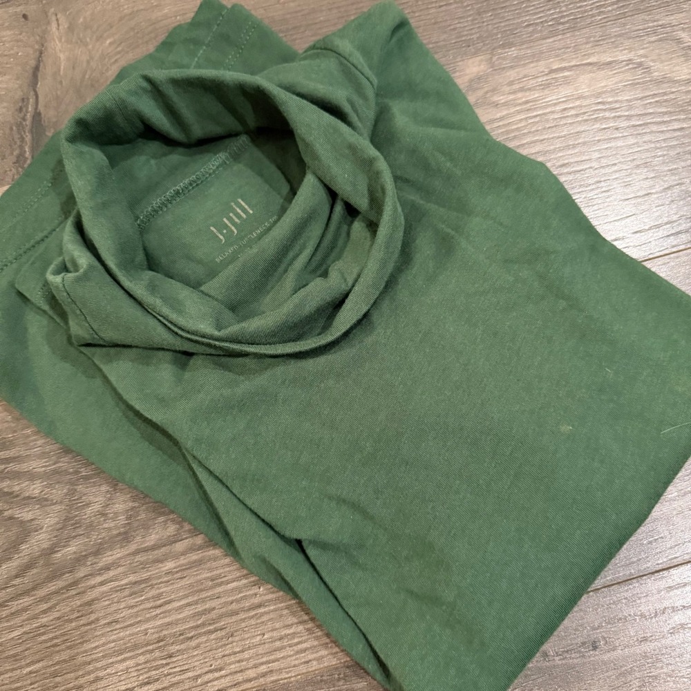 J. Jill Relaxed Turtleneck Top Green Cotton Modal Long Sleeve Size Small